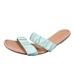 Old Navy Womens 9 Pale Glass Green Faux‎ Leather Ruched Slide Sandals Casual